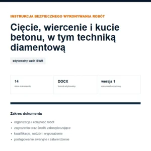 IBWR Cięcie, wiercenie i kucie betonu, w tym techniką diamentową - edytowalny wzór DOCX