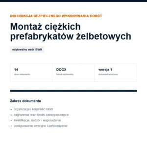 IBWR Montaż ciężkich prefabrykatów żelbetowych - edytowalny wzór DOCX