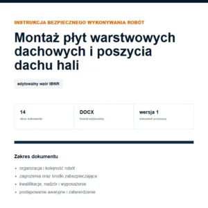 IBWR Montaż płyt warstwowych dachowych i poszycia dachu hali - edytowalny wzór DOCX