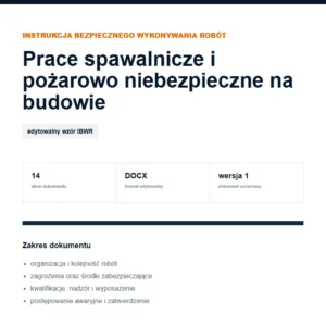 IBWR Prace spawalnicze i pożarowo niebezpieczne na budowie - edytowalny wzór DOCX