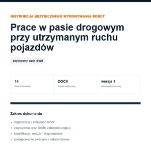 IBWR Prace w pasie drogowym przy utrzymanym ruchu pojazdów - edytowalny wzór DOCX