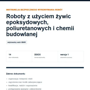 IBWR Roboty z użyciem żywic epoksydowych, poliuretanowych i chemii budowlanej - edytowalny wzór DOCX