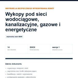 IBWR Wykopy pod sieci wodociągowe, kanalizacyjne, gazowe i energetyczne - edytowalny wzór DOCX