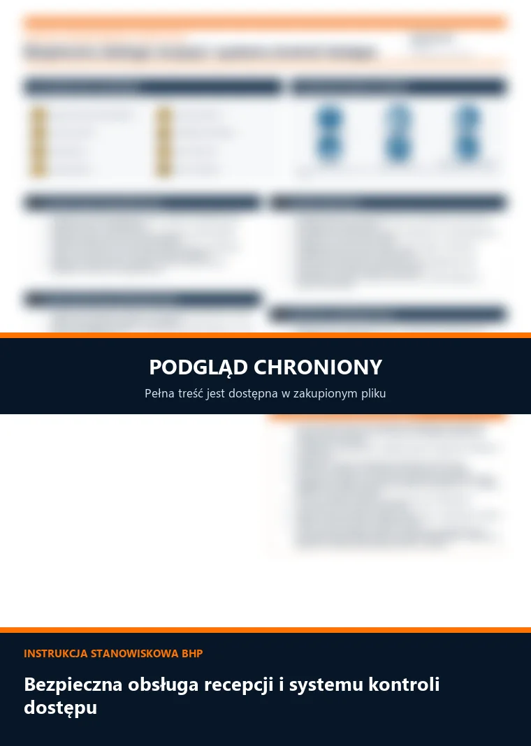 Instrukcja BHP - Bezpieczna obsługa recepcji i systemu kontroli dostępu - chroniony podgląd instrukcji stanowiskowej