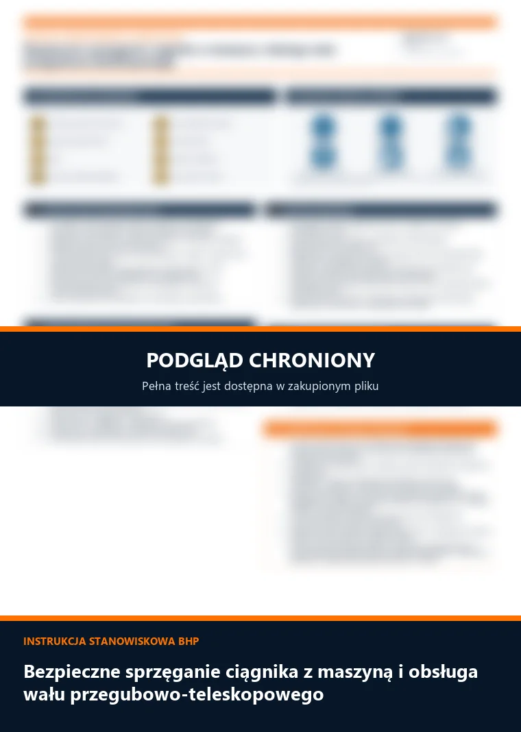 Instrukcja BHP - Bezpieczne sprzęganie ciągnika z maszyną i obsługa wału przegubowo-teleskopowego - chroniony podgląd instrukcji stanowiskowej