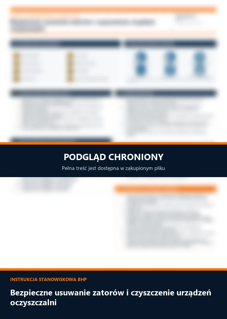 Instrukcja BHP - Bezpieczne usuwanie zatorów i czyszczenie urządzeń oczyszczalni - chroniony podgląd instrukcji stanowiskowej