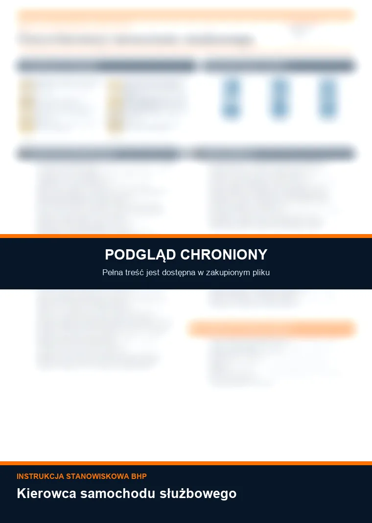 Instrukcja BHP - Kierowca samochodu służbowego - chroniony podgląd instrukcji stanowiskowej