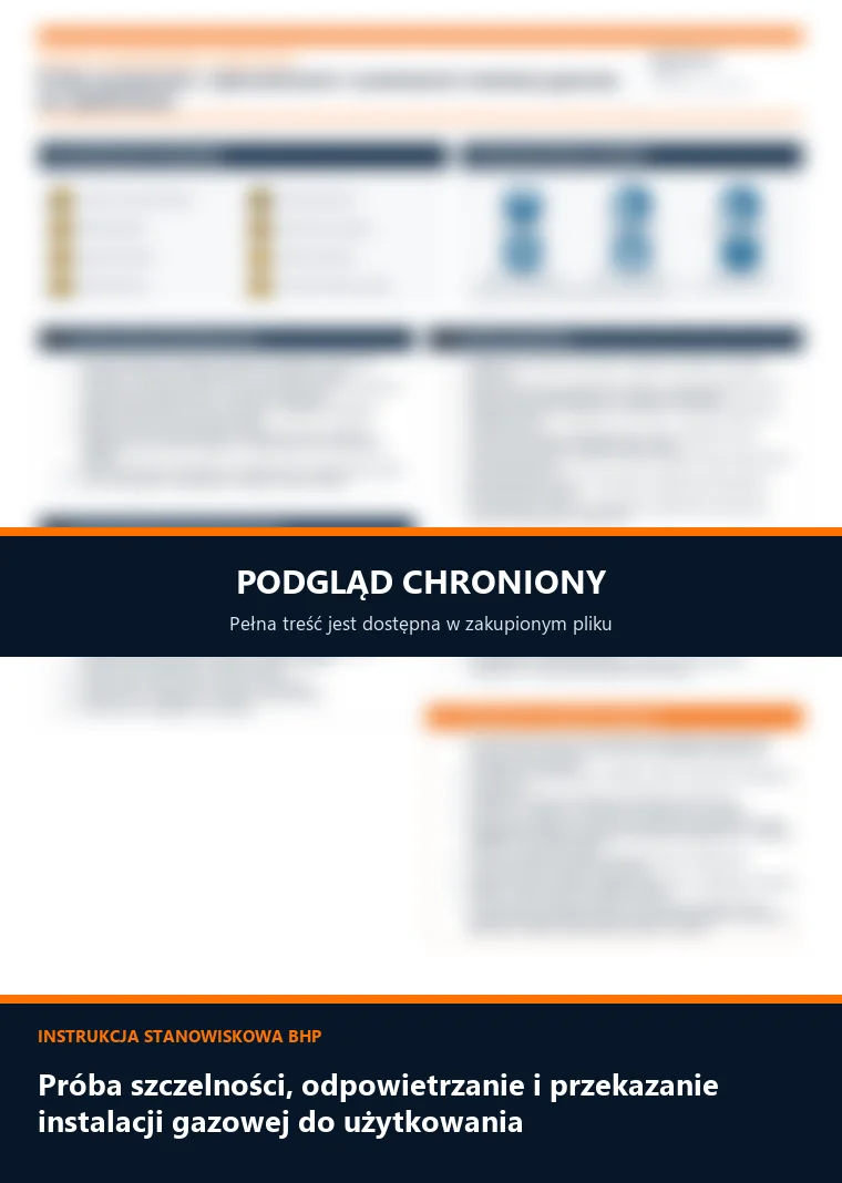 Instrukcja BHP - Próba szczelności, odpowietrzanie i przekazanie instalacji gazowej do użytkowania - chroniony podgląd instrukcji stanowiskowej
