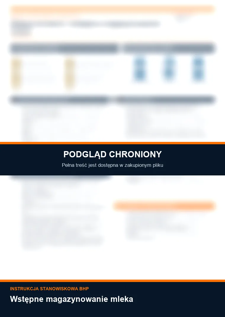 Instrukcja BHP - Wstępne magazynowanie mleka - chroniony podgląd instrukcji stanowiskowej