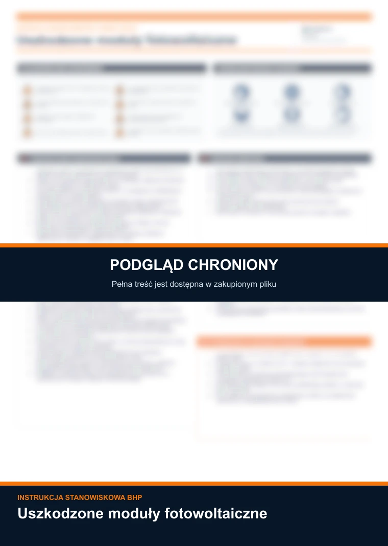 Instrukcja BHP - Uszkodzone moduły fotowoltaiczne — podgląd chroniony dokumentu A4