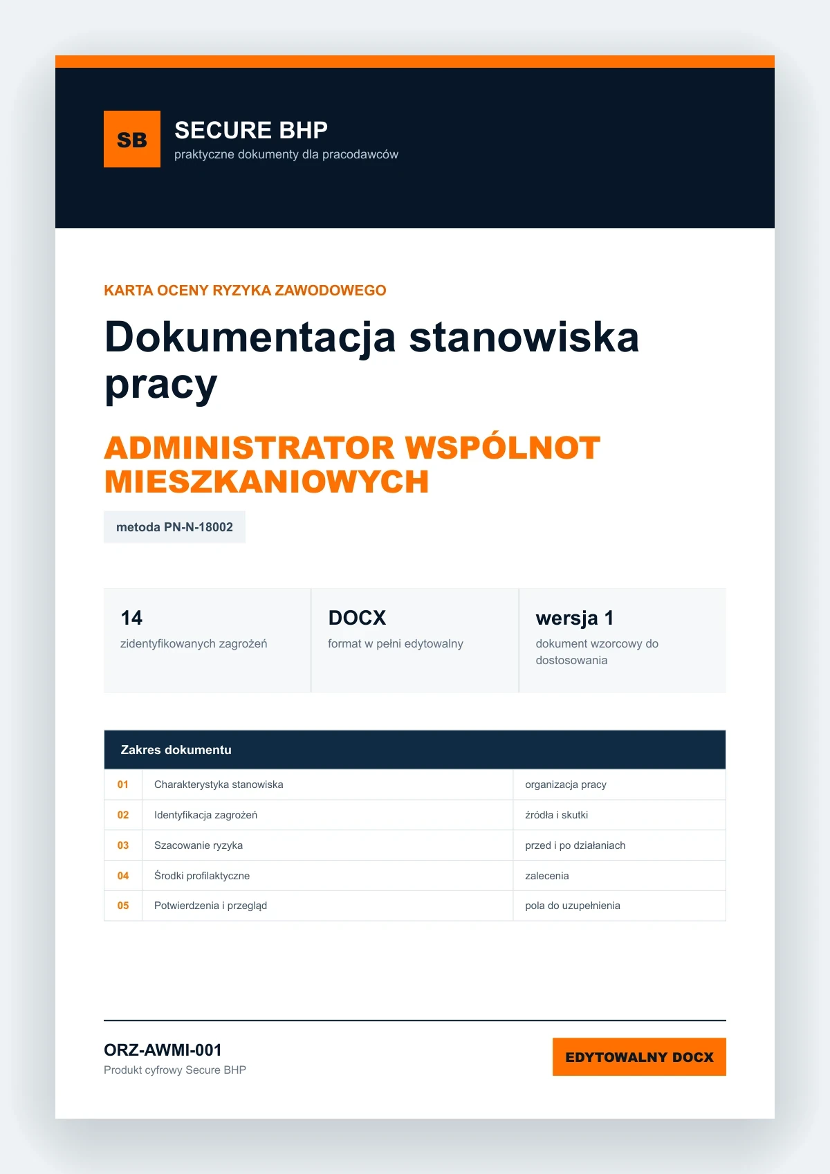 Karta oceny ryzyka zawodowego - Administrator wspólnot mieszkaniowych, edytowalny dokument DOCX