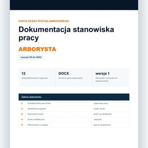 Karta oceny ryzyka zawodowego - Arborysta, edytowalny dokument DOCX