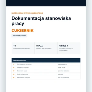 Karta oceny ryzyka zawodowego - Cukiernik, edytowalny dokument DOCX