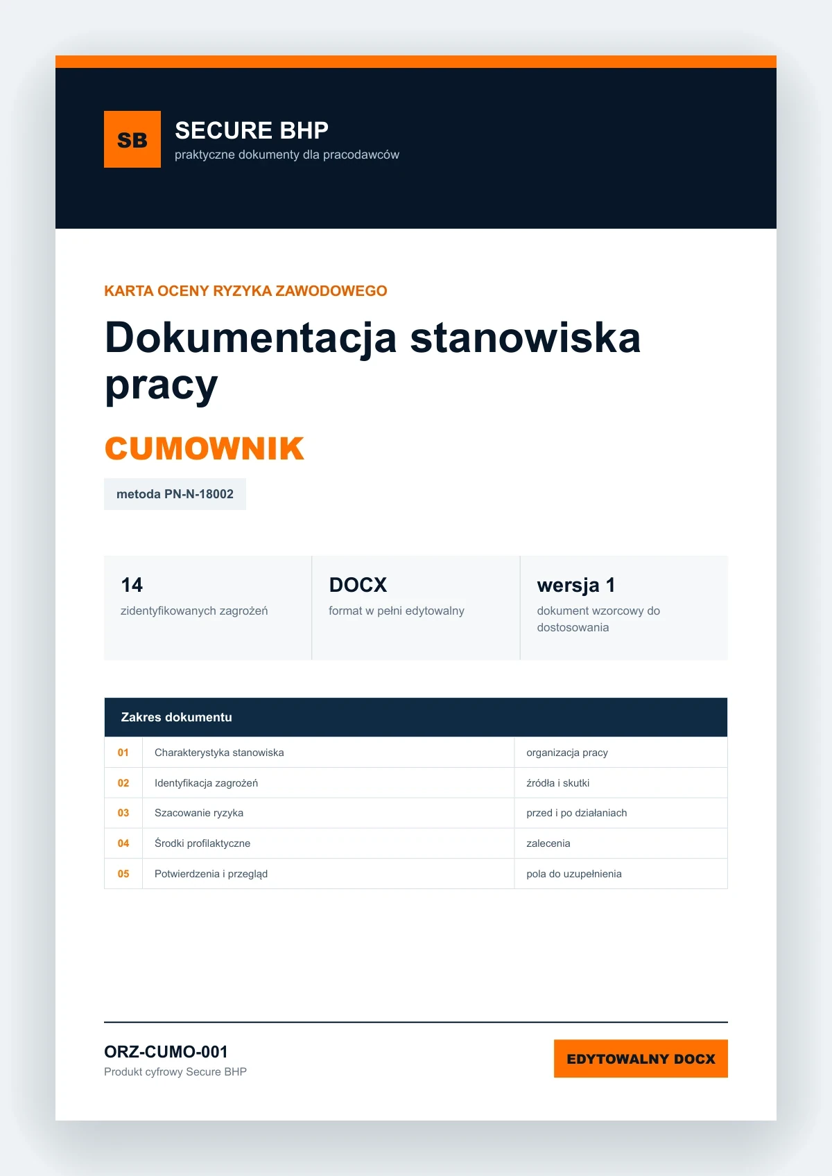 Karta oceny ryzyka zawodowego - Cumownik, edytowalny dokument DOCX