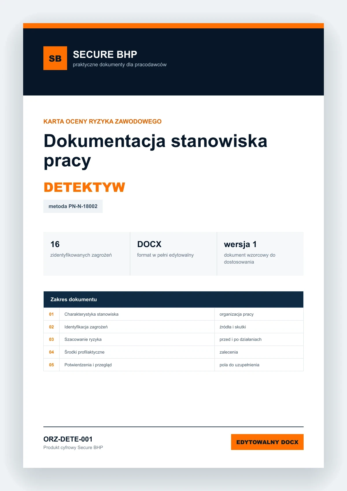 Karta oceny ryzyka zawodowego - Detektyw, edytowalny dokument DOCX