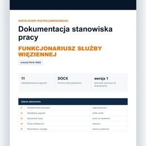Karta oceny ryzyka zawodowego - Funkcjonariusz Służby Więziennej, edytowalny dokument DOCX