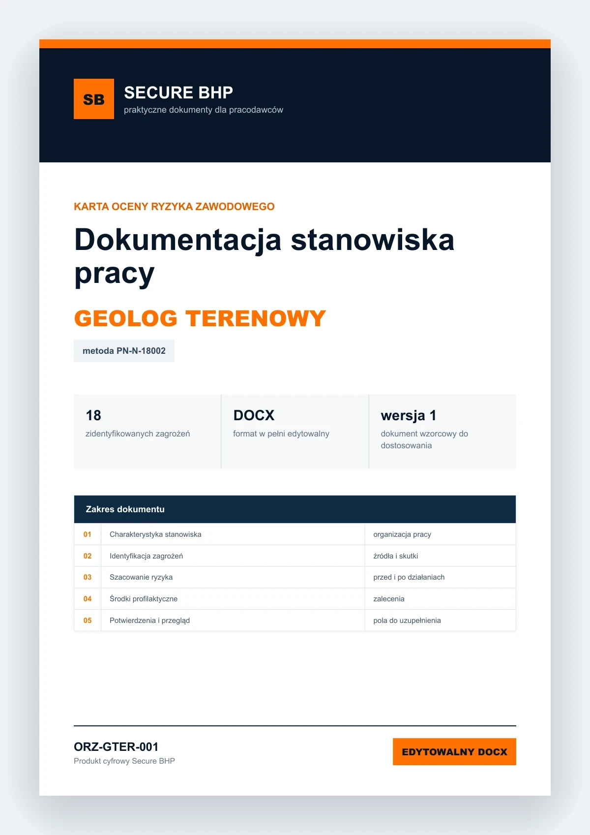 Karta oceny ryzyka zawodowego - Geolog terenowy, edytowalny dokument DOCX