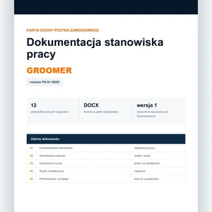 Karta oceny ryzyka zawodowego - Groomer, edytowalny dokument DOCX