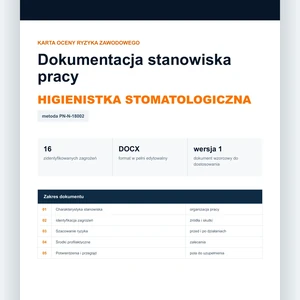 Karta oceny ryzyka zawodowego - Higienistka stomatologiczna, edytowalny dokument DOCX