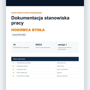 Karta oceny ryzyka zawodowego - Hodowca bydła, edytowalny dokument DOCX