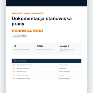 Karta oceny ryzyka zawodowego - Hodowca koni, edytowalny dokument DOCX