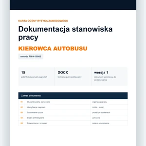 Karta oceny ryzyka zawodowego - Kierowca autobusu, edytowalny dokument DOCX