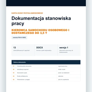 Karta oceny ryzyka zawodowego - Kierowca samochodu osobowego i dostawczego do 3,5 t, edytowalny dokument DOCX
