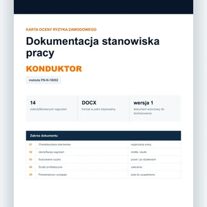 Karta oceny ryzyka zawodowego - Konduktor, edytowalny dokument DOCX