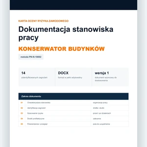 Karta oceny ryzyka zawodowego - Konserwator budynków, edytowalny dokument DOCX