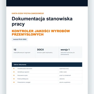 Karta oceny ryzyka zawodowego - Kontroler jakości wyrobów przemysłowych, edytowalny dokument DOCX