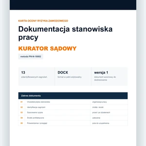 Karta oceny ryzyka zawodowego - Kurator sądowy, edytowalny dokument DOCX