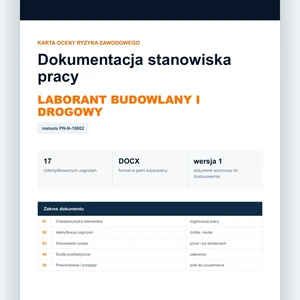 Karta oceny ryzyka zawodowego - Laborant budowlany i drogowy, edytowalny dokument DOCX