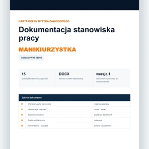 Karta oceny ryzyka zawodowego - Manikiurzystka, edytowalny dokument DOCX