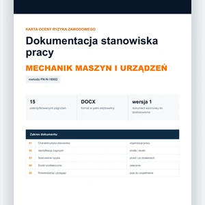 Karta oceny ryzyka zawodowego - Mechanik maszyn i urządzeń, edytowalny dokument DOCX
