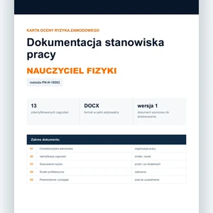 Karta oceny ryzyka zawodowego - Nauczyciel fizyki, edytowalny dokument DOCX