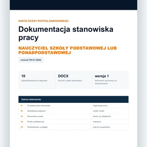 Karta oceny ryzyka zawodowego - Nauczyciel szkoły podstawowej lub ponadpodstawowej, edytowalny dokument DOCX