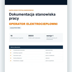 Karta oceny ryzyka zawodowego - Operator elektrociepłowni, edytowalny dokument DOCX