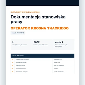Karta oceny ryzyka zawodowego - Operator krosna tkackiego, edytowalny dokument DOCX