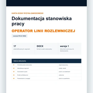Karta oceny ryzyka zawodowego - Operator linii rozlewniczej, edytowalny dokument DOCX
