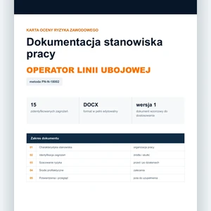 Karta oceny ryzyka zawodowego - Operator linii ubojowej, edytowalny dokument DOCX