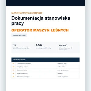 Karta oceny ryzyka zawodowego - Operator maszyn leśnych, edytowalny dokument DOCX