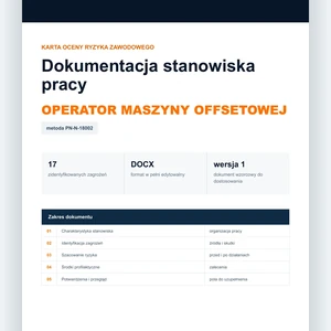 Karta oceny ryzyka zawodowego - Operator maszyny offsetowej, edytowalny dokument DOCX