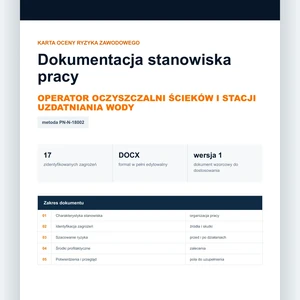 Karta oceny ryzyka zawodowego - Operator oczyszczalni ścieków i stacji uzdatniania wody, edytowalny dokument DOCX