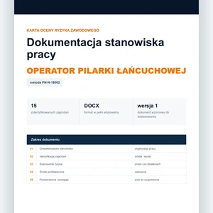 Karta oceny ryzyka zawodowego - Operator pilarki łańcuchowej, edytowalny dokument DOCX