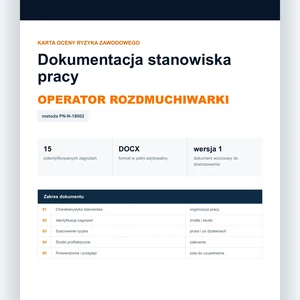 Karta oceny ryzyka zawodowego - Operator rozdmuchiwarki, edytowalny dokument DOCX