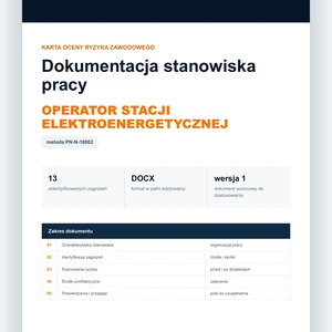 Karta oceny ryzyka zawodowego - Operator stacji elektroenergetycznej, edytowalny dokument DOCX