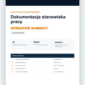 Karta oceny ryzyka zawodowego - Operator suwnicy, edytowalny dokument DOCX