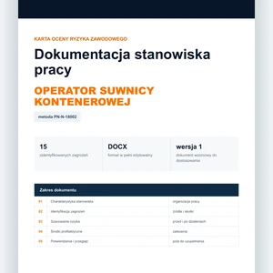 Karta oceny ryzyka zawodowego - Operator suwnicy kontenerowej, edytowalny dokument DOCX