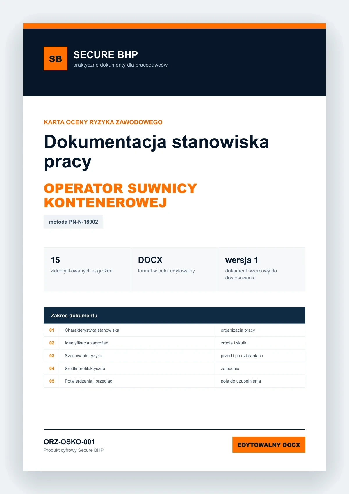 Karta oceny ryzyka zawodowego - Operator suwnicy kontenerowej, edytowalny dokument DOCX