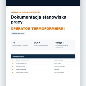 Karta oceny ryzyka zawodowego - Operator termoformierki, edytowalny dokument DOCX